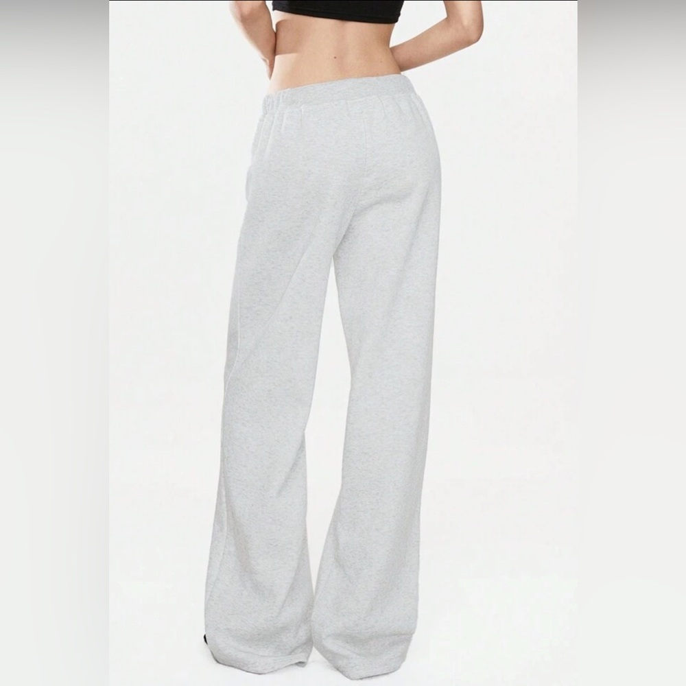 Sz L(8-10) ladies Shein Gray Wide-Leg Sweatpants with pockets &drawstring fleece - Picture 2 of 11